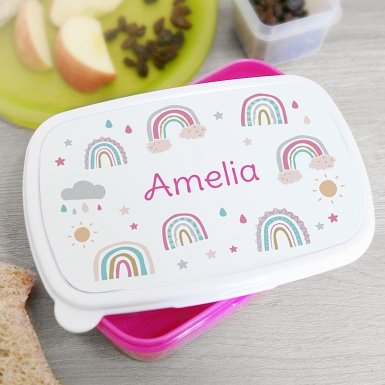 Personalised Rainbow Name Only Pink Lunch Box