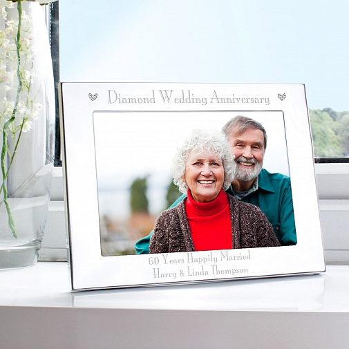 Personalised Silver 5x7 Diamond Anniversary Landscape Photo Frame