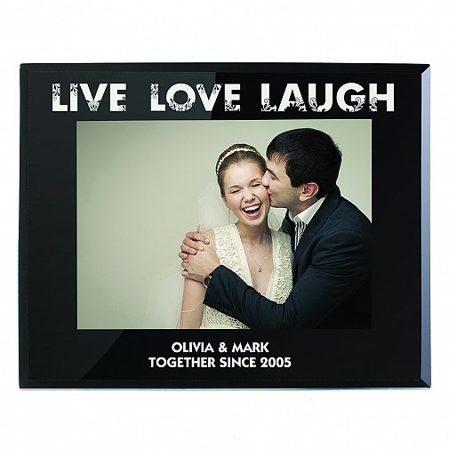 Personalised Live Love Laugh Black Glass 5x7 Photo Frame