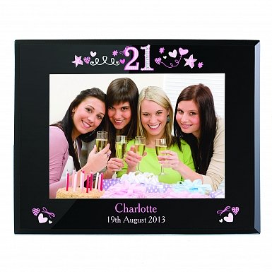 Personalised 21st Birthday Black Glass 5x7 Photo Frame