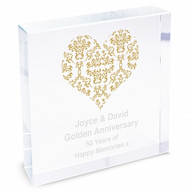 Personalised Gold Damask Heart Large Crystal Token