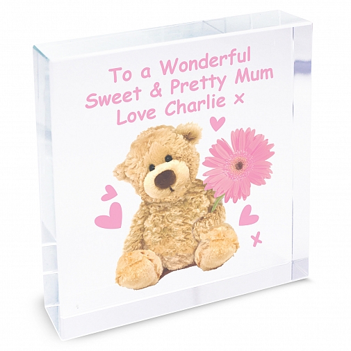 Personalised Teddy Flower Large Crystal Token