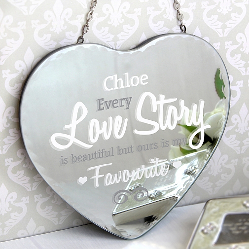 Personalised I Love You Hanging Heart Mirror