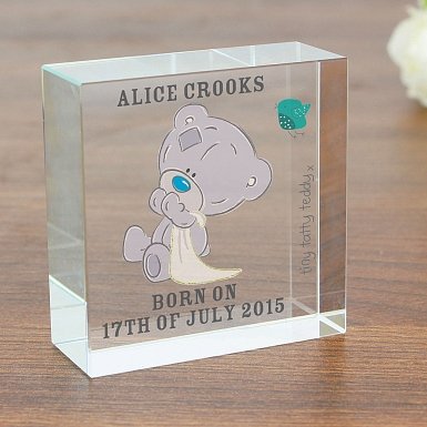 Personalised Tiny Tatty Teddy Medium Christening Crystal Token