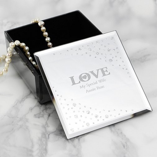 Personalised LOVE Diamante Glass Trinket Box