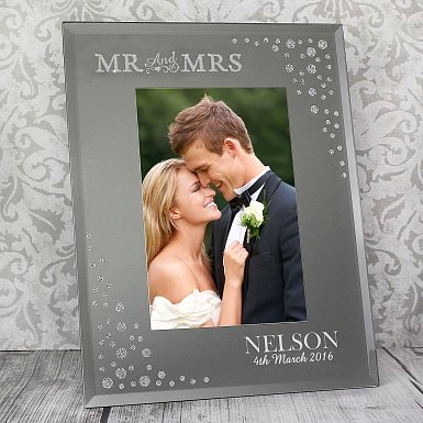 Personalised Mr and Mrs 6x4 Diamante Glass Photo Frame