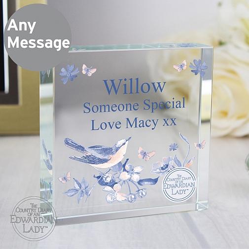 Personalised Country Diary Blue Blossom Large Crystal Token
