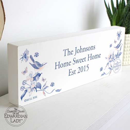 Personalised Country Diary Blue Blossom Mantel Block