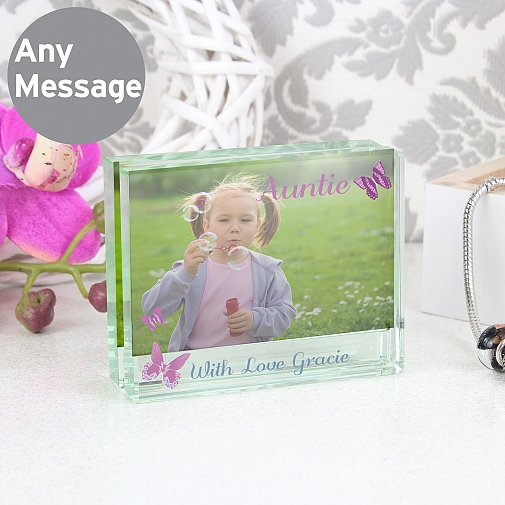 Personalised Butterfly Crystal Photo Block Frame
