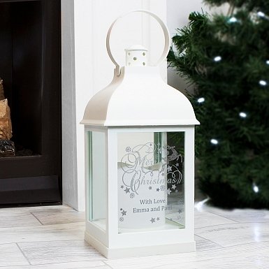 Personalised Silver Reindeer White Lantern