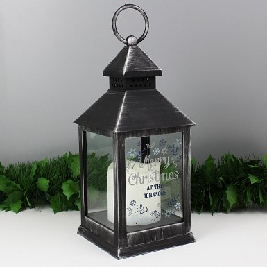 Personalised Christmas Frost Black Lantern