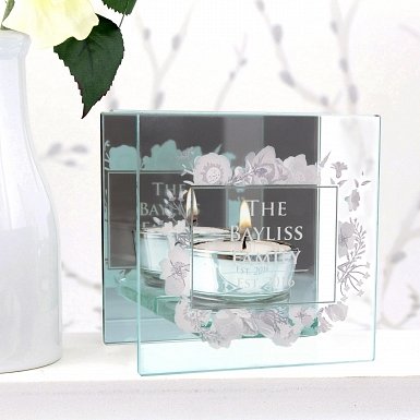 Personalised Soft Watercolour Mirrored Glass Tea Light Holder