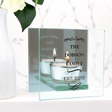 Personalised Antique Scroll Mirrored Glass Tea Light Holder