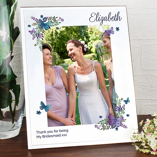 Personalised Butterfly 5x7 Mirrored Glass Photo Frame