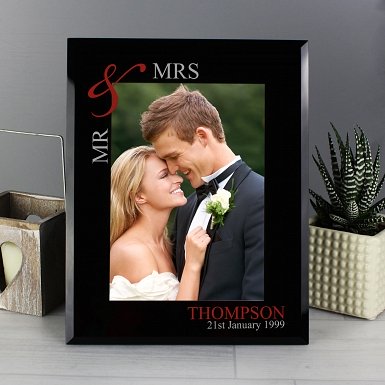 Personalised Ruby Couple's 5x7 Black Glass Photo Frame