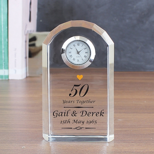 Personalised Golden Anniversary Crystal Clock