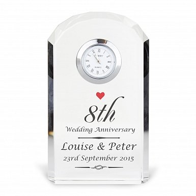 Personalised Heart Motif Crystal Clock