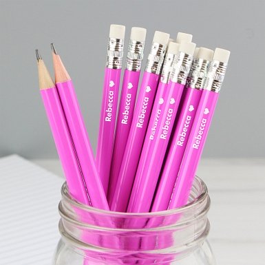 Personalised Heart Motif Pink Pencils