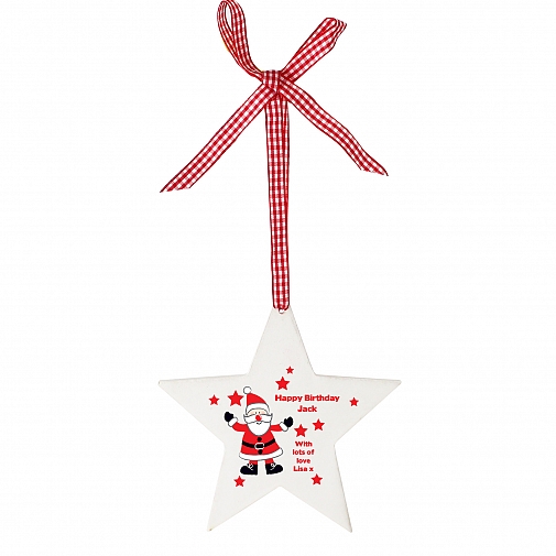 Personalised Christmas Santa Design Wooden Star Shaped Decoration