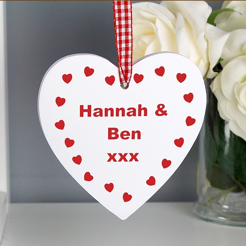 Personalised Hearts Design Wooden Heart Shaped Decoration