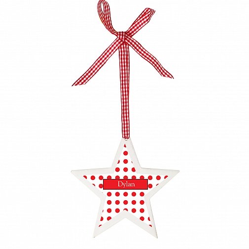 Personalised Polka Dot Design Wooden Star Shaped Decoration
