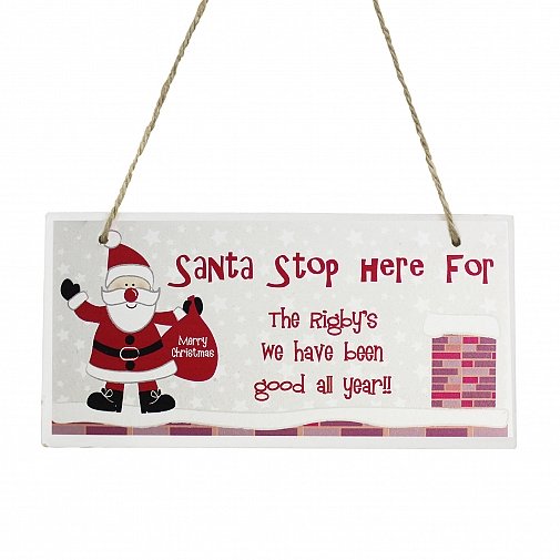 Personalised Rooftop Santa- Stop Here Wooden Christmas Sign
