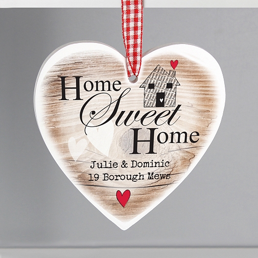 Personalised Home Sweet Home Wooden Heart Shaped Decoration