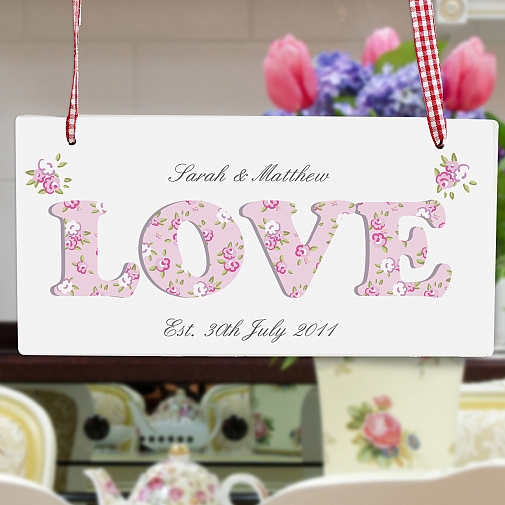 Personalised Floral Design Love Wooden Sign