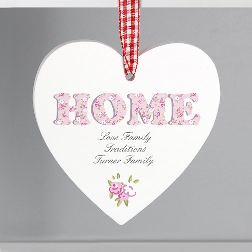 Personalised Floral Design  Home Wooden Heart Decoration