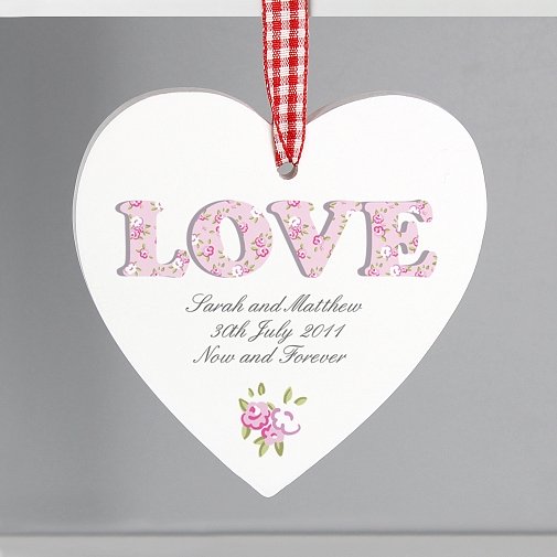Personalised Floral Design Love Wooden Heart Decoration