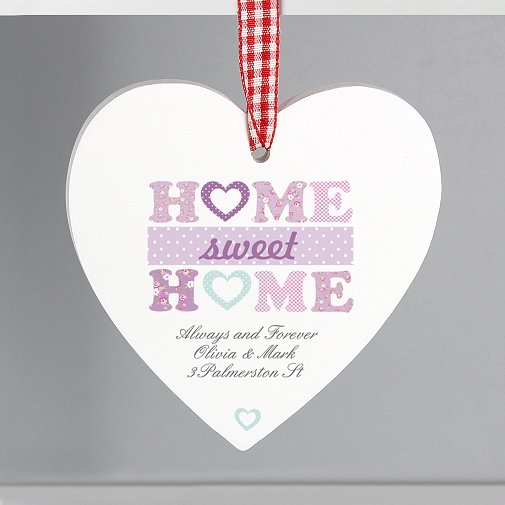 Personalised Floral Design Home Sweet Home Wooden Heart Decoration