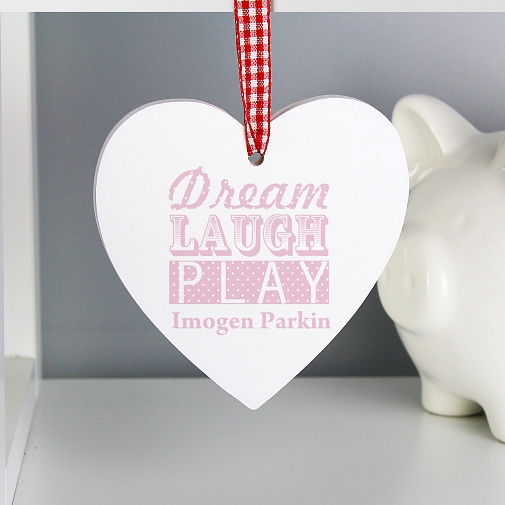 Personalised Dream Pink Wooden Heart Decoration
