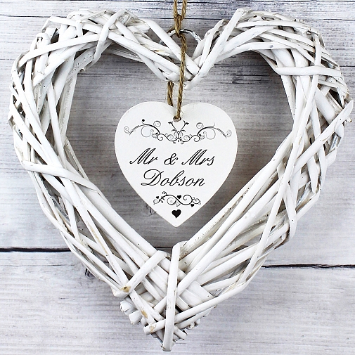 Personalised Ornate Swirl Wicker Heart Decoration