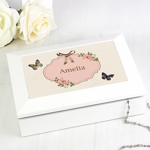 Personalised Delicate Butterfly White Jewellery Box