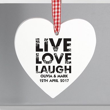 Personalised Live Love Laugh Wooden Heart Decoration