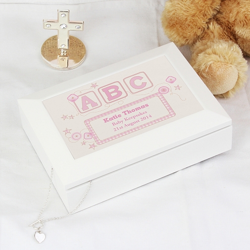 Personalised Pink ABC White Wooden Keepsake Box
