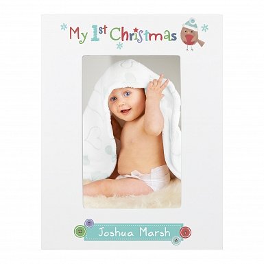 Personalised Felt Stitch Robin My 1st Christmas 6x4 White Wooden Photo Frame