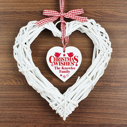 Personalised Christmas Wishes Wicker Heart Decoration