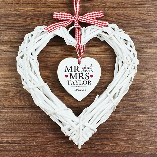Personalised Mr & Mrs Wicker Heart Decoration UK [United Kingdom]