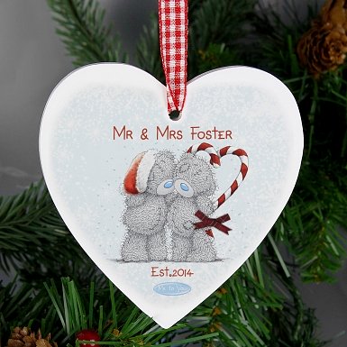 Personalised Me To You Couple Christmas Wooden Heart Decoration