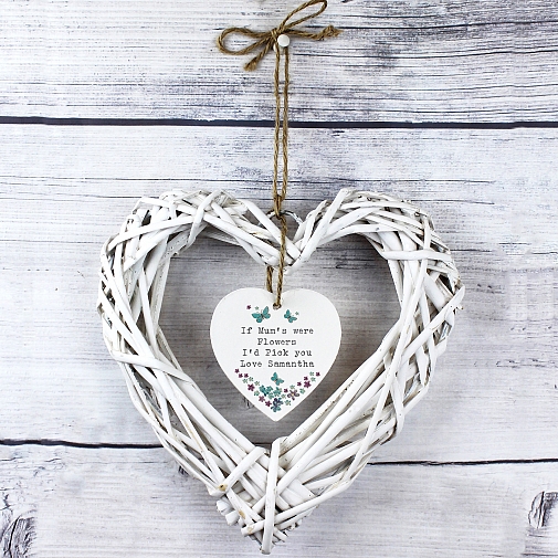 Personalised Forget Me Not Wicker Heart Decoration