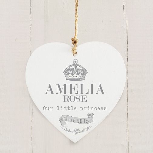 Personalised Royal Crown Wooden Heart Decoration