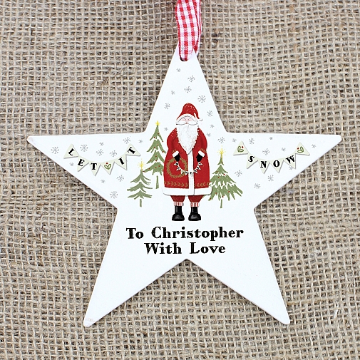 Personalised Father Christmas Wooden Star Decoration