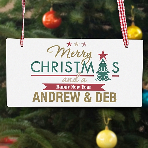 Personalised Merry Christmas And A Happy New Year Wooden Sign