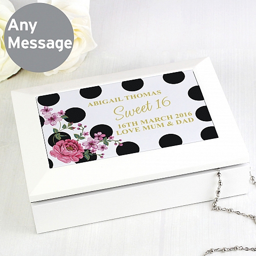 Personalised Floral Dot Jewellery Box