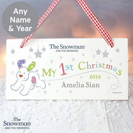 Personalised The Snowman and the Snowdog My 1st Christmas Wooden Sign