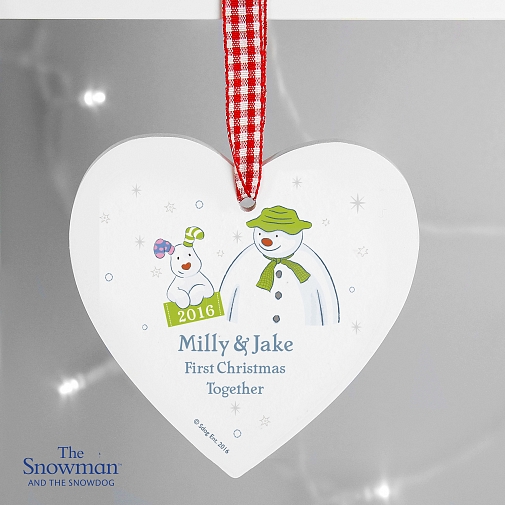 Personalised The Snowman and the Snowdog My 1st Christmas Heart Decoration