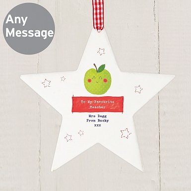 Personalised Happy Apple Wooden Star Decoration
