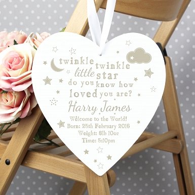 Personalised Twinkle Twinkle Large Wooden Heart Decoration