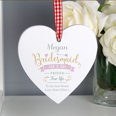 Personalised I Am Glad... Bridesmaid Wooden Heart Decoration